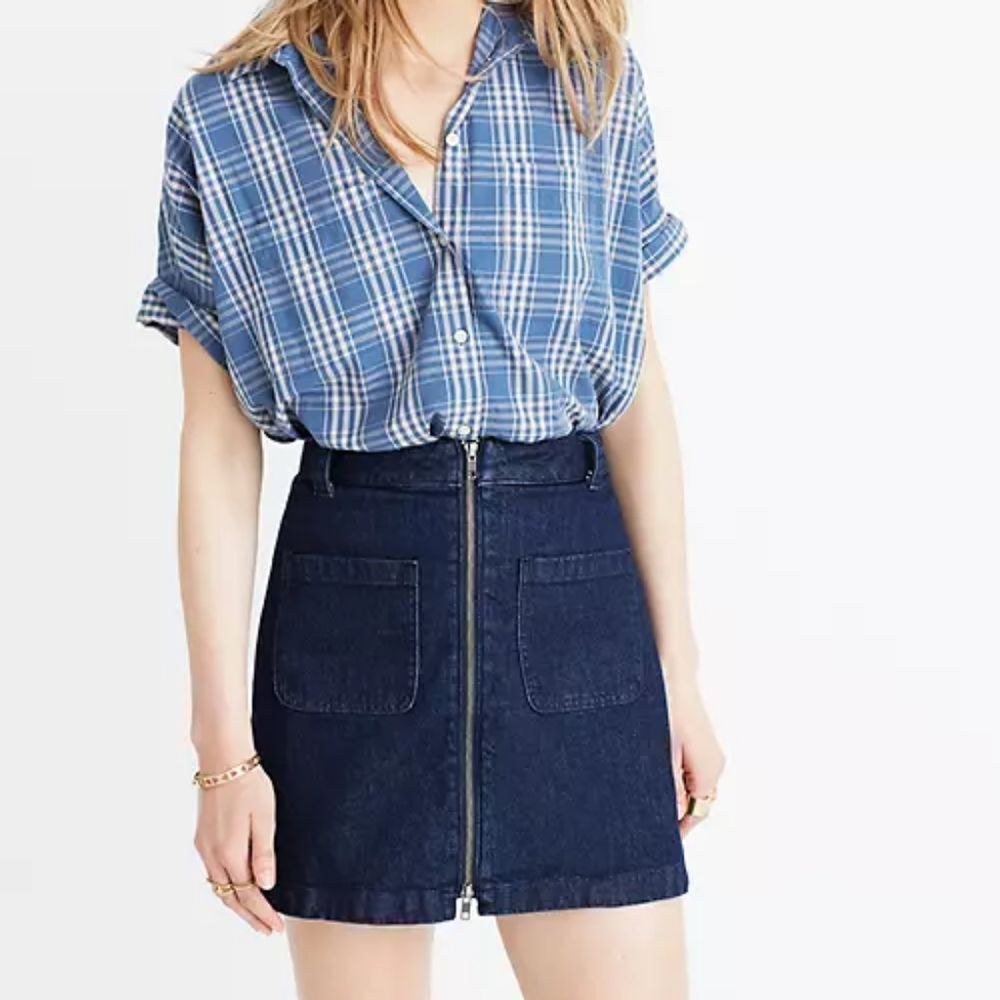 Madewell Dark Blue Denim Zip-Front Mini Skirt